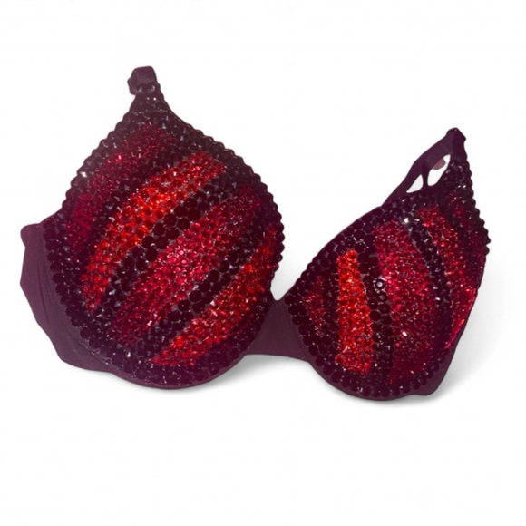 Crystal Rhinestone Pinstripe Glam Bling Red Mix Bra Top All Sizes New - Picture 5 of 11